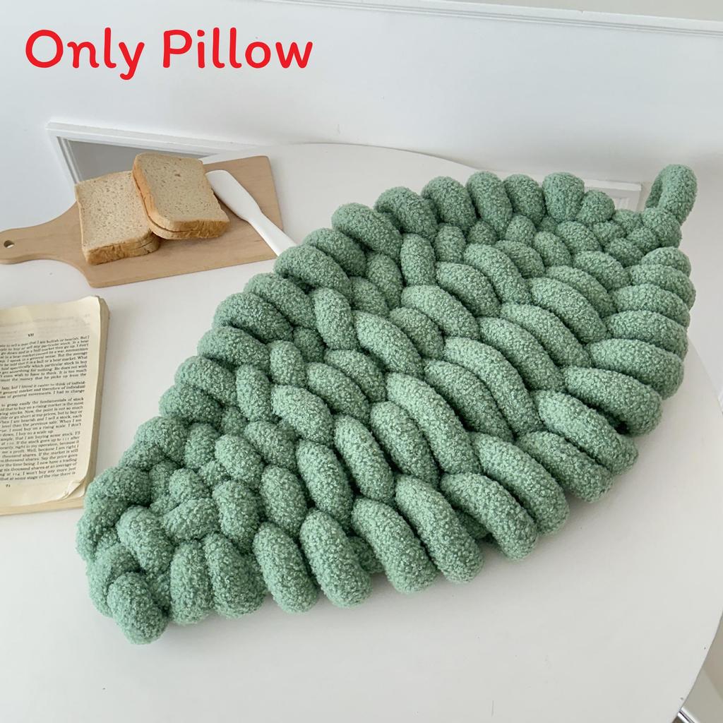 Teddy Fleece Knit Leaf Cushion For Living Room Decor With Pp Cotton Filling