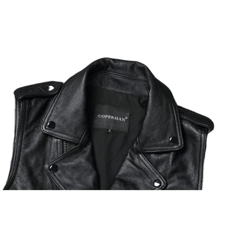 Chinesische Größe Echtes Kuh Leder Weste Gürtel Motorrad Weste Für Männer Biker Weste Slim Fit Rindsleder Leder Jacken Ärmellose Frühling Herbst