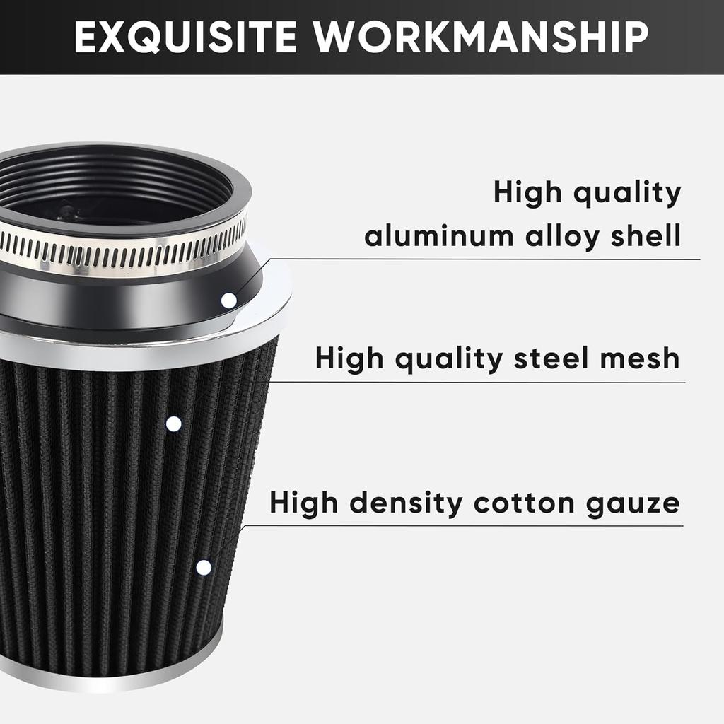 Universal Cold Air Intake Filter Clamp-On Replacement Air Filter Flange Diameter 3 inches/76mm High Performance Washable Filter Black