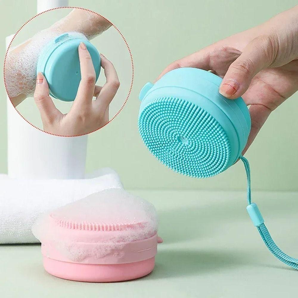

Portable Shower Head Scrubber Hanging Rope Body Scrub Soap Box Silicone Bathing Brush Household синій