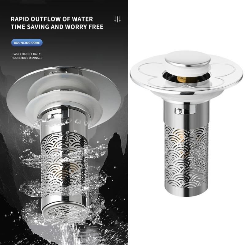 Not Clog Drain Stoppers with Accuracy Meshing Press Appear Sink Filter Steel ABS Coating Drain for Basin Bathtubs Kitchen