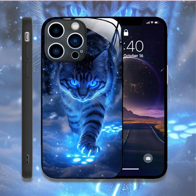 Cute Animal Cat Painting Phone Case for IPhone 16 Pro Max 15 14 13 12 Mini 11 XS XR 7 8 14 Plus Hard Covers Tempered Glass Cases