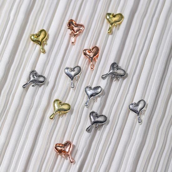10Pcs/Set Nail Art Charms Multi-colors Shiny Mini 3D Metal DIY Nail Accessories Melting Love Heart Shape Nail Decorations for Nail Salon