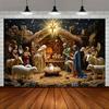 1 stuk Kerstachtergronddoek, polyestervezel - Kerst, met engelen-, schapen- en sterrenhemelontwerp