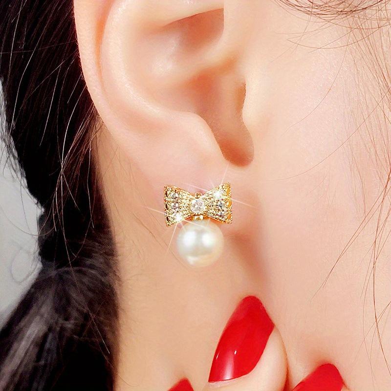 1 Pair, Fashionable and Fashionable Earrings, with Exaggerated Imitation Pearl Bow Earrings