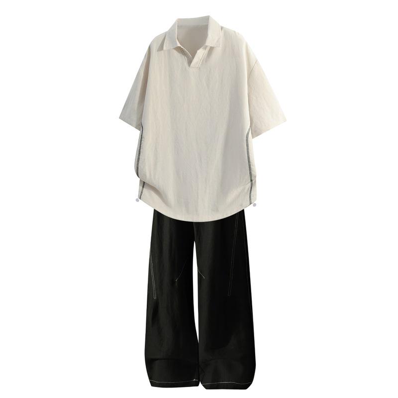 Men's Tencel Cotton Linen Casual Set: Short Sleeve Shirt and Long Pants