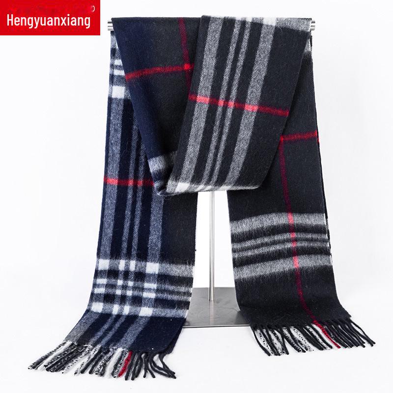Клетчатый шарф из чистой шерсти с кисточками — унисекс, теплый на осень и зиму 180*30cm