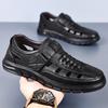 Breathable Men'S Leather Sandals Cowhide Hollow Hole Shoes Casual Soft Sole Dad Sandals