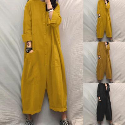 Mono de mujer Romper Oversize Otoño Holgado Bolsillos Monos Casual Color Sólido Cuello Alto Inferior