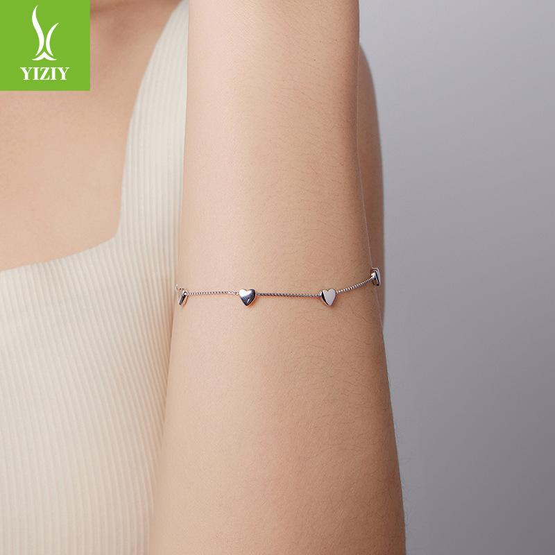 Simple Love Whole Body Silver Bracelet, Sweet Girl Heart S925 Sterling Silver Heart Bracelet Jewelry