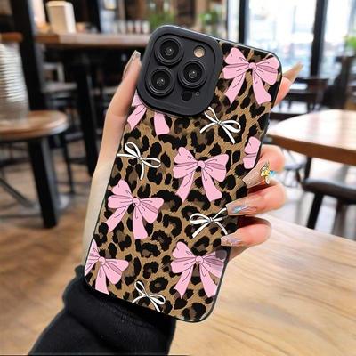 Pink Bow Leopard Pattern Full Body Protection Phone Case For iPhone 16 Pro Max 15 14 Plus 13 12 Mini X XR 7 8 11 XS SE Cover
