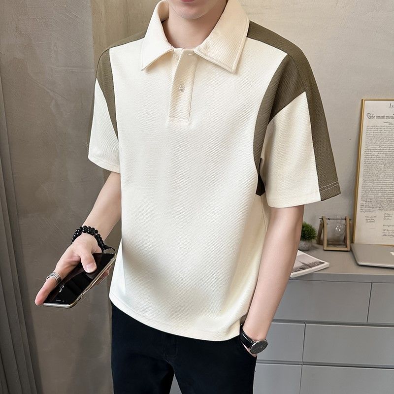 Herrenbekleidung Sommer Mode Kontrastfarbe Patchwork Atmungsaktiv Polo T-Shirt Männlich Einfach Lässig Kurzarm Locker Baumwolle Oberteile