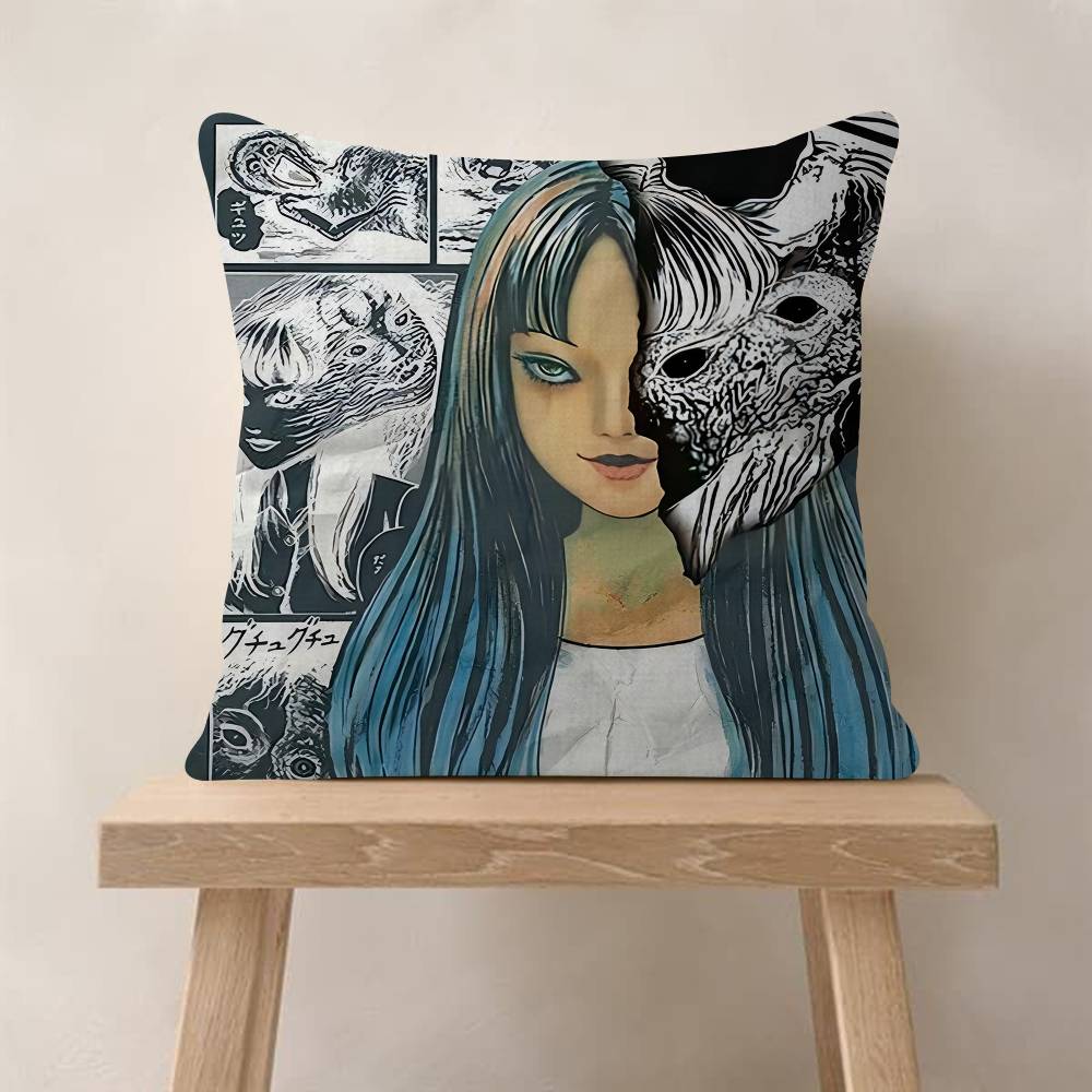 Junji Ito Tomie Retro Kawakami Pillow Covers Cartoon Sofa Decorative Home Doublesided Printing Short Plush Cute Cushion Cover