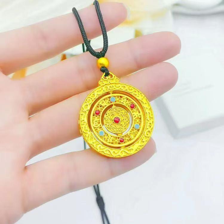 

Fu Lu Shou Sand Gold Diamond Point Pendant Necklace - Good Luck Compass for Men and Women