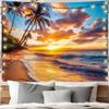 AOHMPT Ocean Sunset Tapestry, Beach Evening Sunset Tapestry, Natural Beach Palm Tree Landscape Poster, Seaside Landscape Wall Hanging for Bedroom,