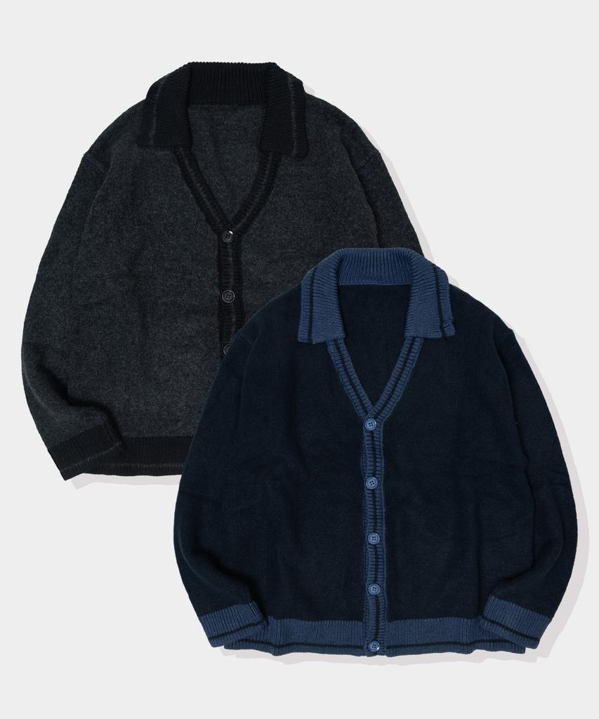 Black Moment Mix Cable Line Knit Collar Cardigan