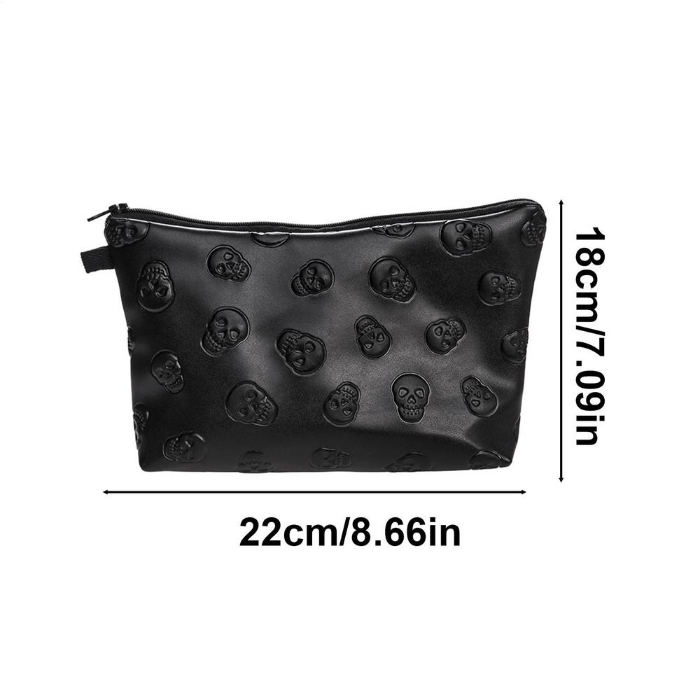 

Waterproof Travel Bag Skull PU Leather Cosmetics Travel Pouch Zippered Storage Bag for Skin Care Products Portable Black Bag чёрный
