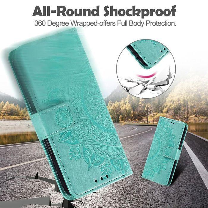 Coque de Protection - BOOLING - Samsung Galaxy A17 4G/5G - Cuir Synthétique Vert Gravure Mandala