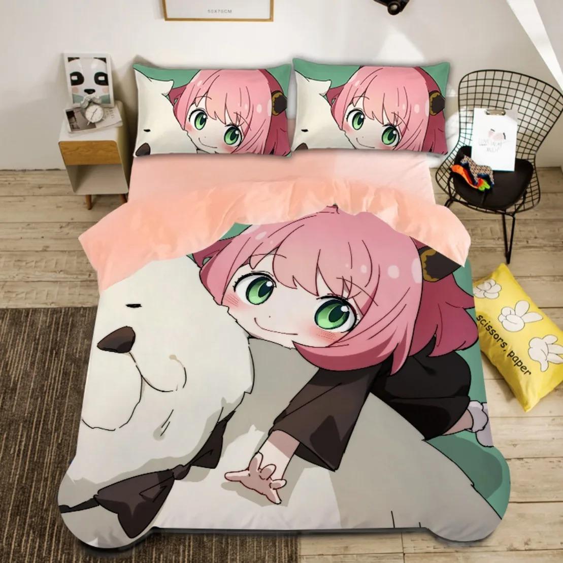 

Милый пододеяльник Spy x family Anya, комплект постельного белья Anime Spy Family, односпальное или двухместное одеяло размера Queen Size для мальчиков и девочек AU Queen(210x210cm)