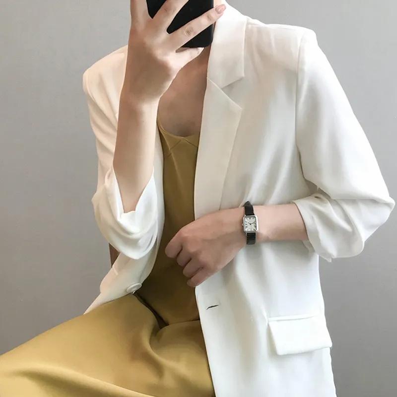 Chiffon Anzugjacke Damen Sommer Koreanisch Locker Weiß Dünn Lang Blazer Jacke Einfarbig Sonnenschutz Hemd Damen Blazer