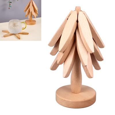 3 Pcs Hot-Dishes Wooden Trivet Tree Shaped Design Trivet Heat Resistant Beech Wood Dishes Trivet