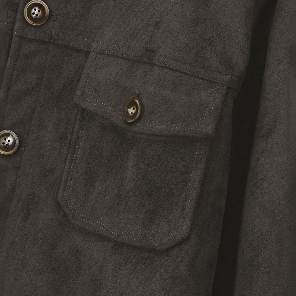 Men's Solid Color Suede Warm Pockets Cardigan Jacket Men's Casual Jacket.