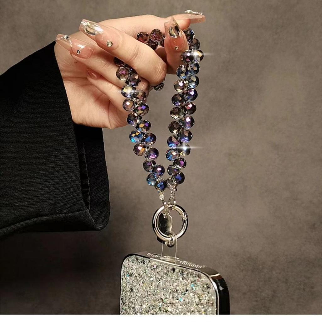 1pc Multicolor Crystal Beads Phone Wrist Strap Elegant Universal Smartphone Lanyard And Keychain Accessory Stylish Women'S Bag Pendant