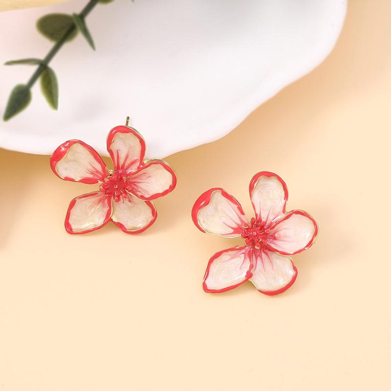 2026 New Trendy Pink Gradient Drip Oil Flower Stud Earrings for Women Temperament Metal Butterfly Earrings Fashion Zircon Gifts розы красного