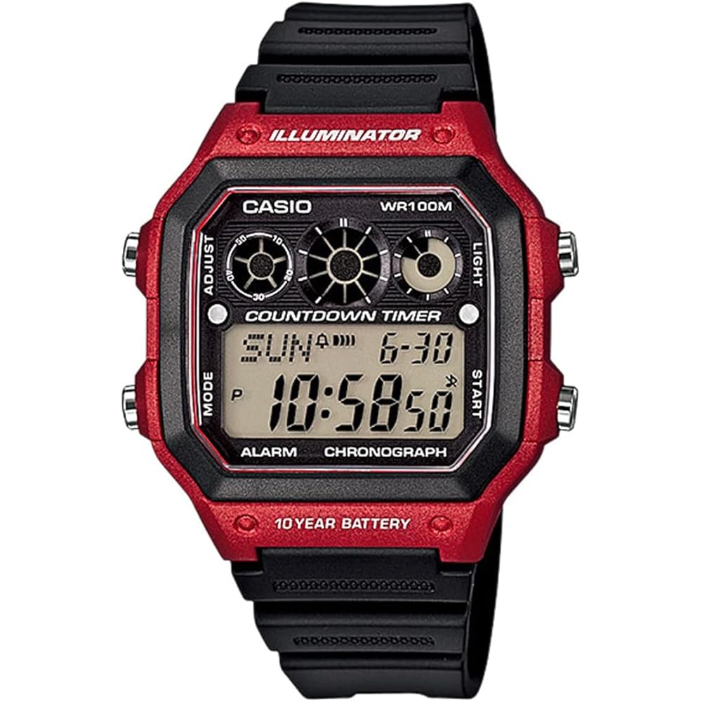 

Casio AE-1300WH-4A Digital Sports Watch Black Red Unisex Kids Men s Wristwatch
