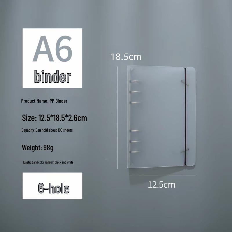 Frosted Semi-Transparent Binder with Straps, 6-Hole, A4/B5/A5/A6/A7 Loose-Leaf Journal