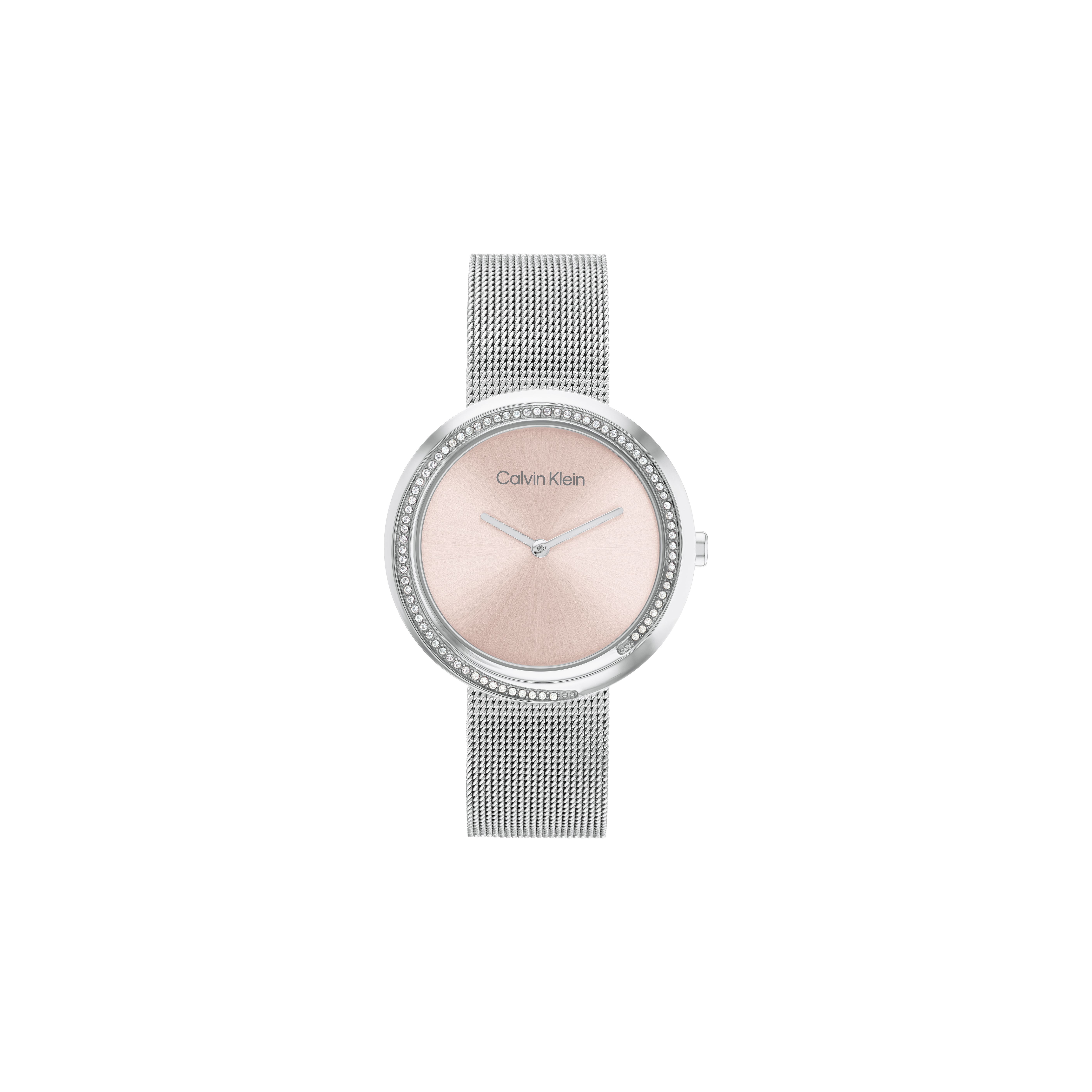 Calvin Klein Fashion Series Watch Quartz Movement Stainless Steel Strap Pink Dial Women watches 25200149 Silver Strap