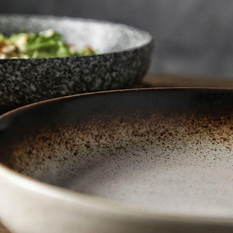 Multifunction Black Circle Dinner Plate Creative Salad Bowl Ceramic Dessert Tray Steak Pasta Dish Dinnerware Microwave Safe