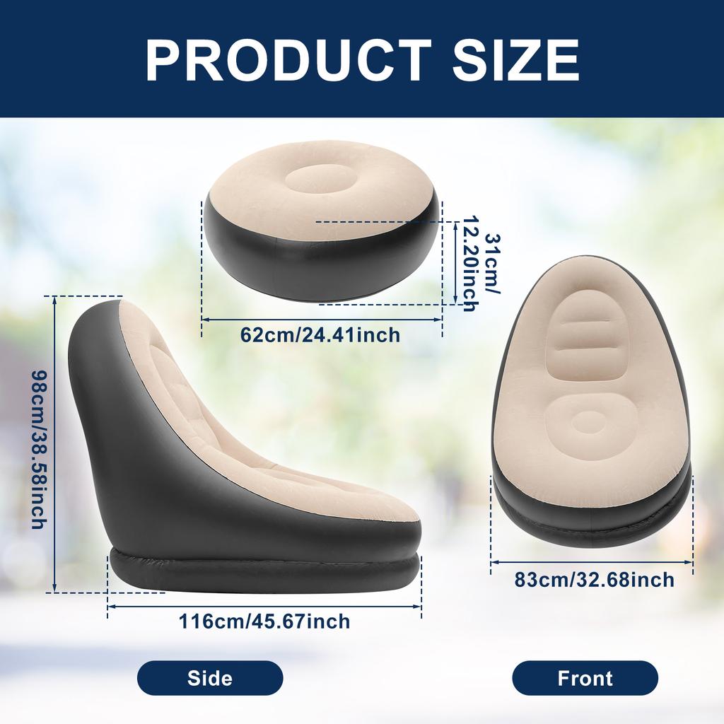 Portable Inflatable Lazy Chair PVC Air Couch Sofa with Foot Pad & Repair Patches Ergonomic Blow Up Lounger Chair for Living Room