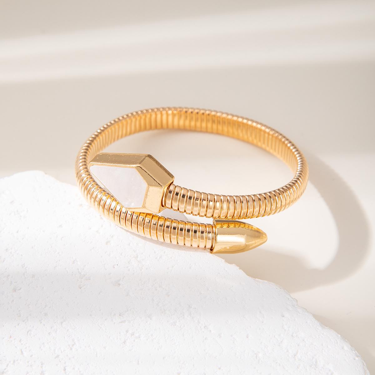 Geometric Spring-Opening Cold Style Metal Elastic Bracelet - High-End European & American Niche Hand Jewelry.