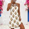 Women Plus Size Criss Cross Cutout Neck Sleeveless White Floral Printed Fitted Curved Hem Dress