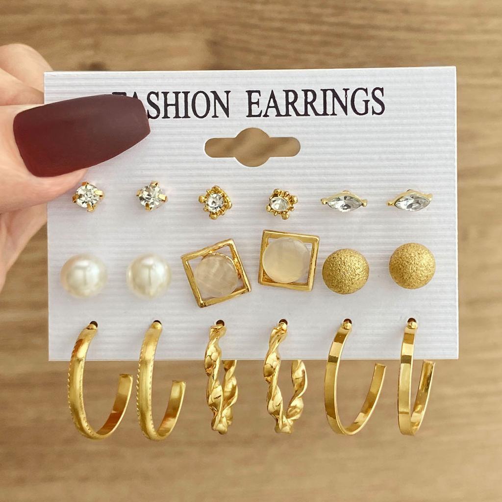 Simple Large Circle Metal Irregular Circle Stud Earrings Set - Creative And Personalized Ear Jewelry - 8-piece Earring Set