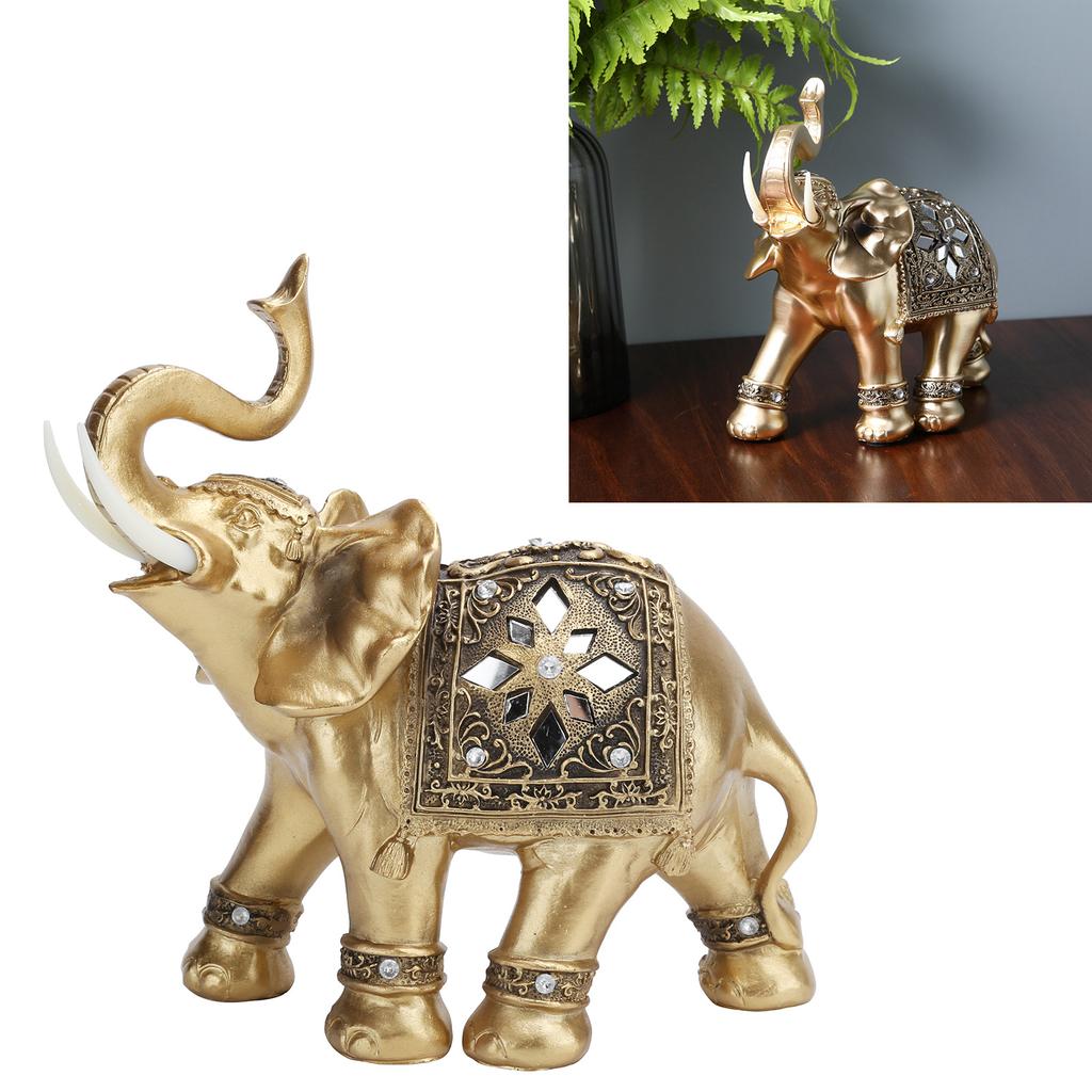 Gyllene Elefant Staty Figur Skulptur Dekoration Hem Bar Kontor Hantverk Dekor Gåva