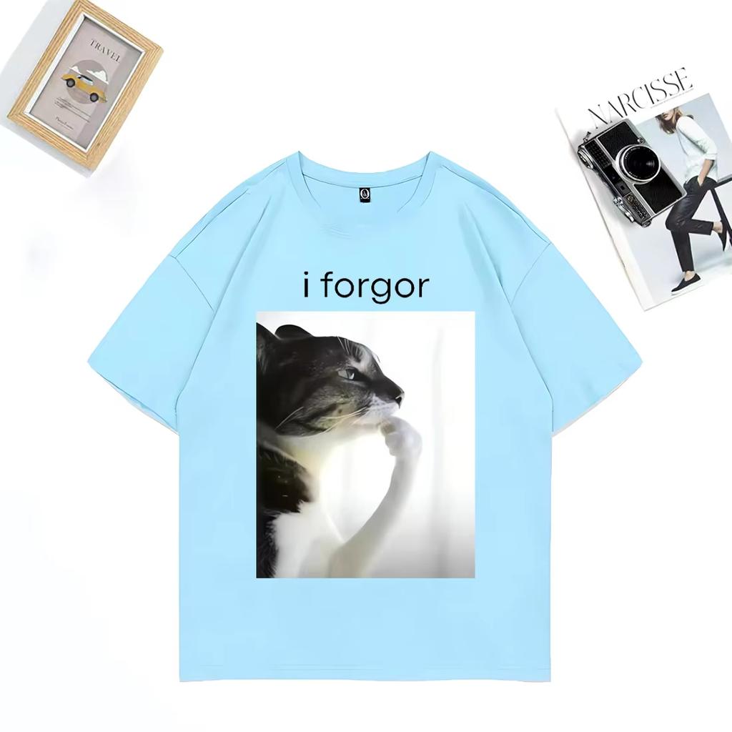 Funny Silly Cat Meme I Forget Cringe Brainrot Graphic Tshirt Unisex Unisexs Casual Oversized Clothes Vintage 100 Cotton TShirts