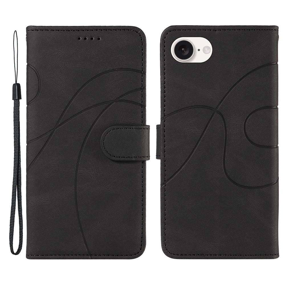 For iPhone 16e Case Curved Line Imprinted PU Leather Wallet Phone Cover