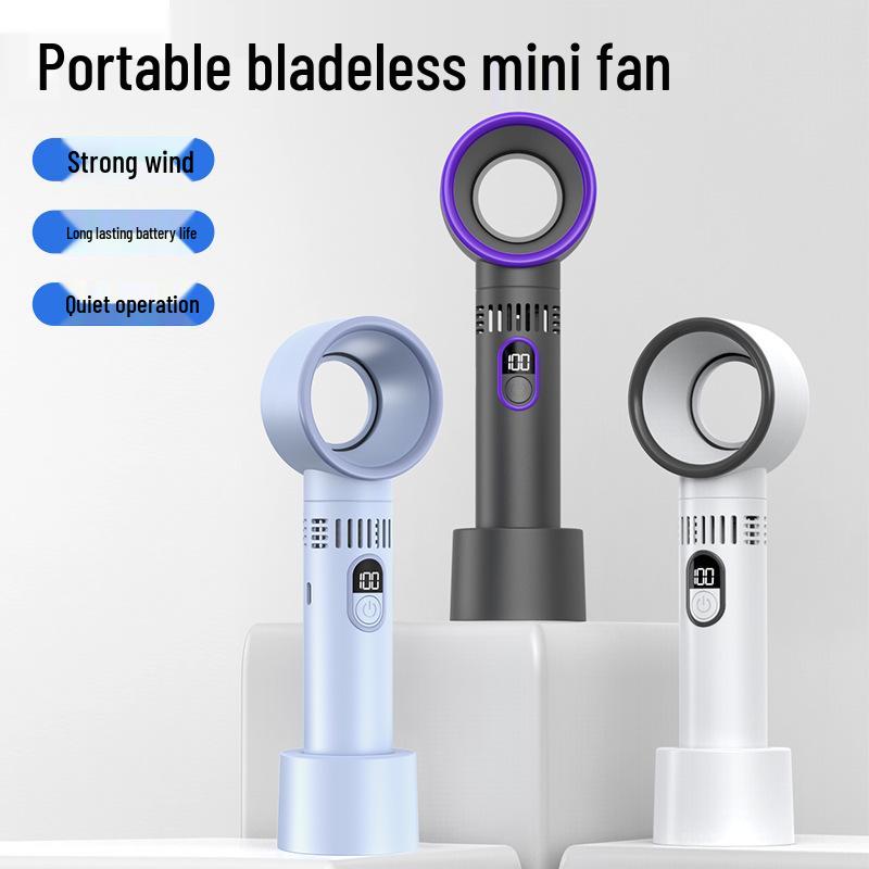 Digital Display USB Charging Bladeless Fan - Portable Desktop & Handheld Model
