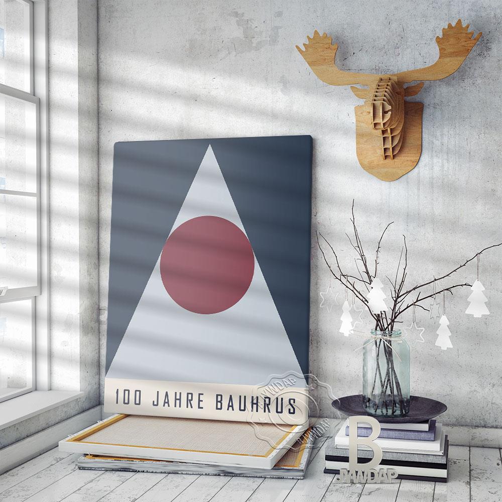 Bauhaus Exhibition Poster, Geometric Shadesblue Triangle Red Round Patterning Combination Poster, Minimalism Home Kid Room Decor No Frame