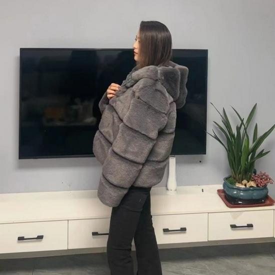 2024 Thickened Plush Coat with Hood - Long Sleeve Faux Rabbit Fur