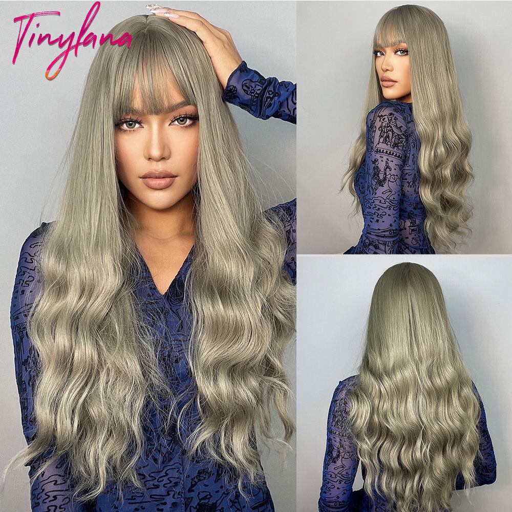 Orange Ginger Synthetic Wig Long Water Wavy Wigs For Women With Bangs Halloween Cosplay Party Daily Natural Heat Resistant Wig