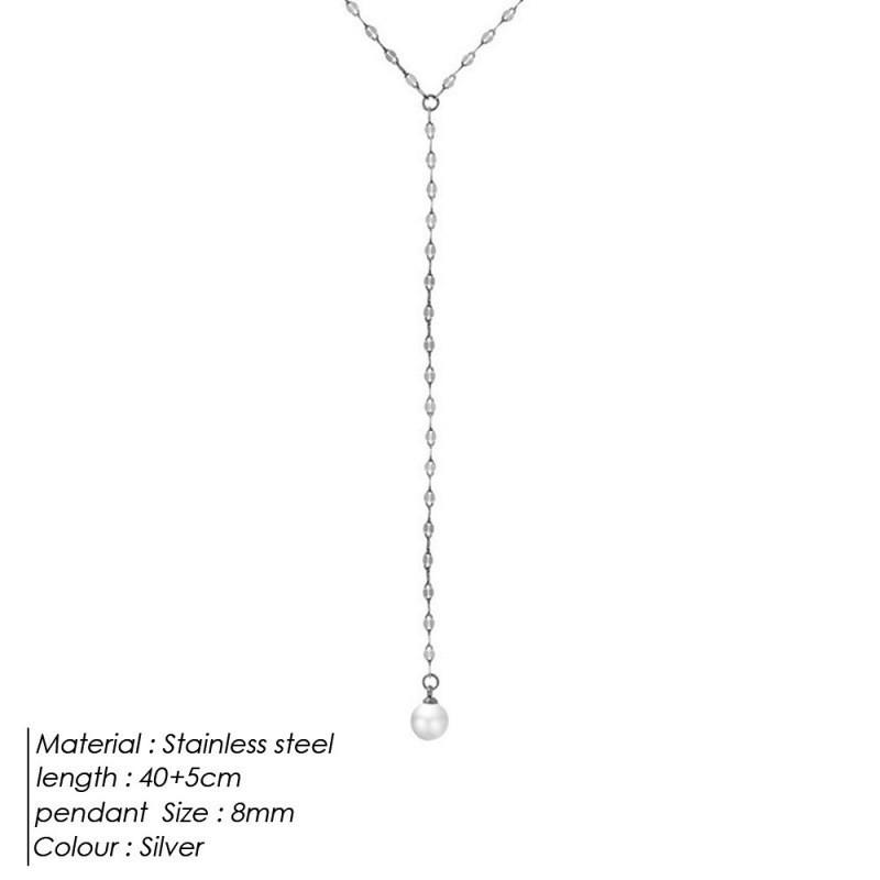 14K Gold Titanium Steel Y-Shaped Necklace with Faux Pearl Pendant - Elegant Women's Clavicle Chain