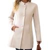 Women S Casual Stand Collar Mid Length Woolen Coat For Daily Wear