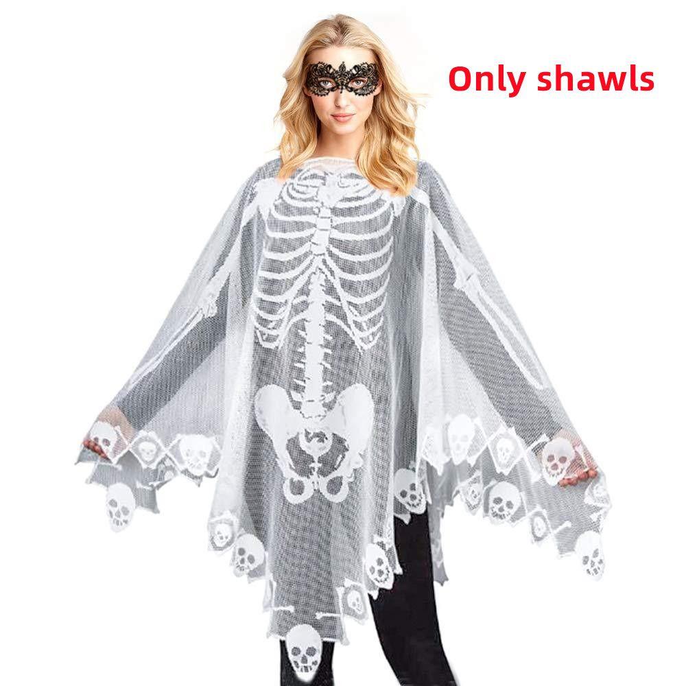 Skull Lace Halloween Shawl Womens Gift Props Loose Cape Party Costume Stage