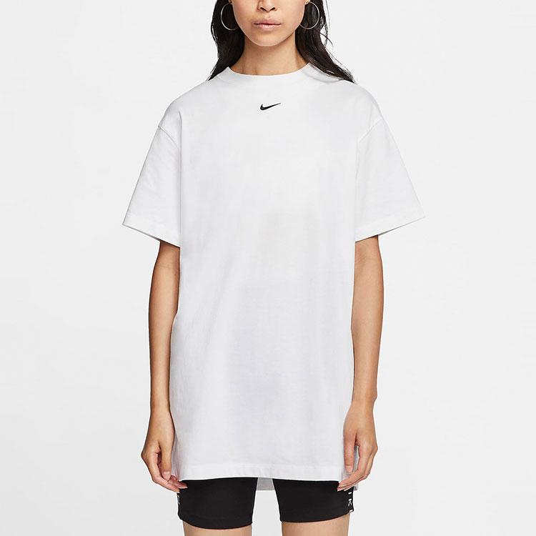 Nike Sportswear Essential Logo Embroidered Knit Short Sleeve Dress Women Dress White CJ2243-100