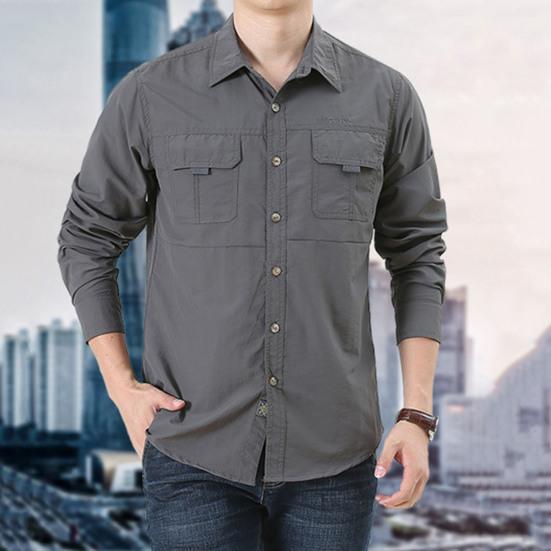 Camicia da Esterno a Manica Lunga Colore Unico Morbida Resistente all'Usura Camicia da Uomo Abbigliamento da Arrampicata