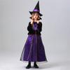 2025 Kids Girls Purple Witch Cosplay Dress with Hat, Halloween Role Play Full Set