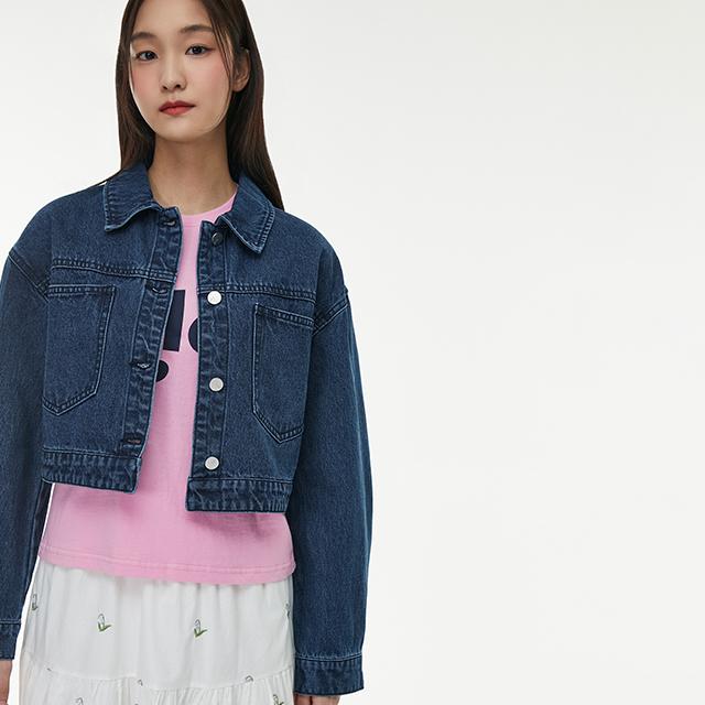 Lap Basic Out-Pocket Crop Denim Jacket Aq1Dz260